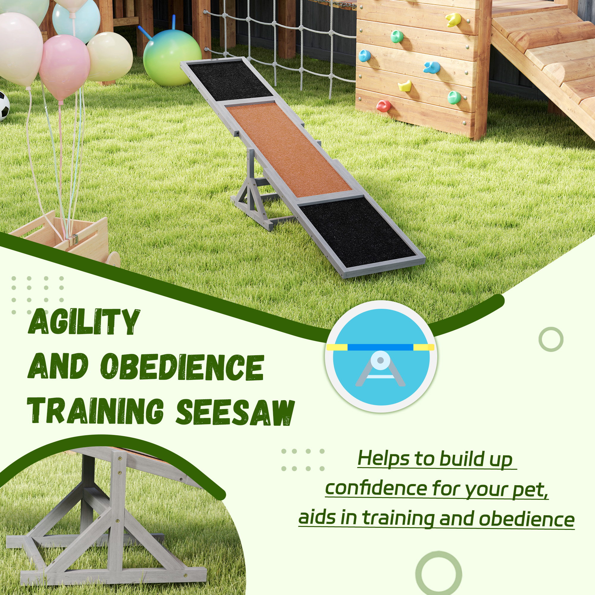 Wooden Dog Agility Seesaw for Training and Exercise, Weather Resistant, 83" L x 16" W x 14" H, Gray — image 8