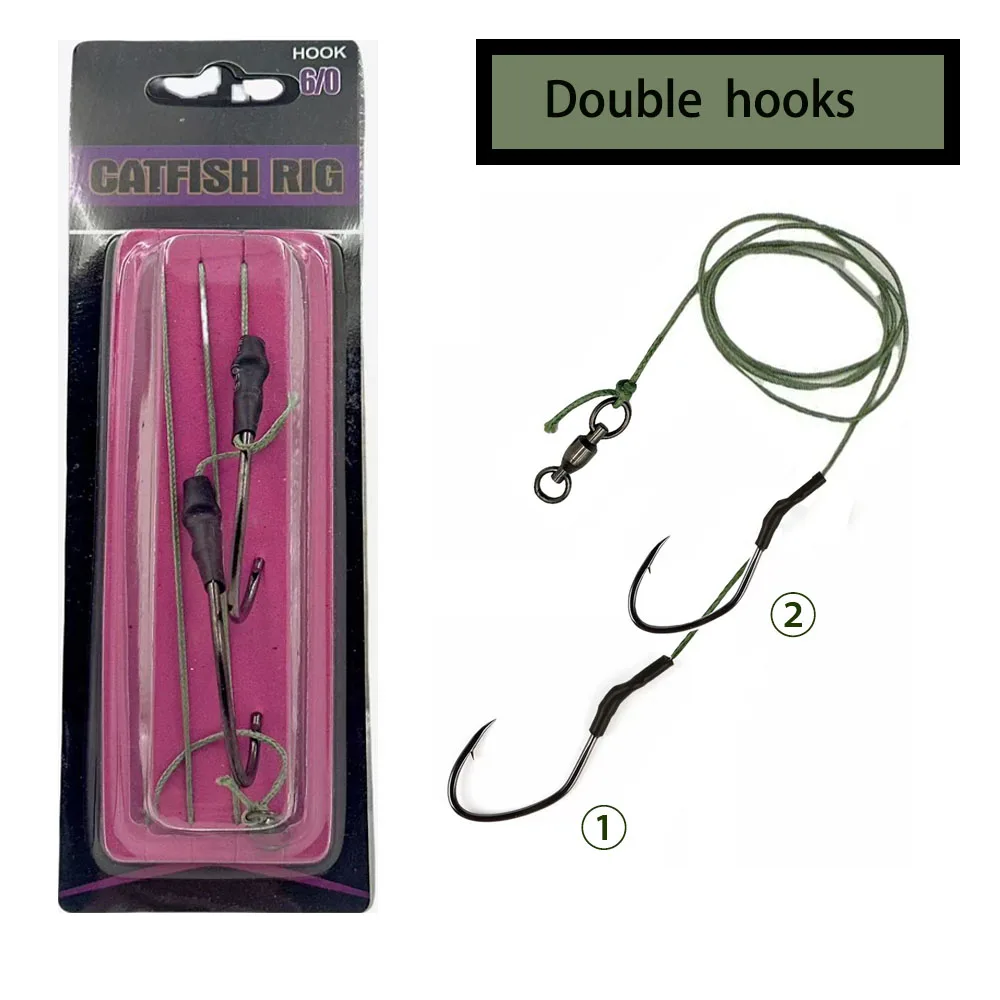 Outdoor Catfish Fishing Gear Set - Two Heavy-Duty Single Hooks, Bite-Resistant Pe Tubing (Freshwater Night Fishing) — image 1