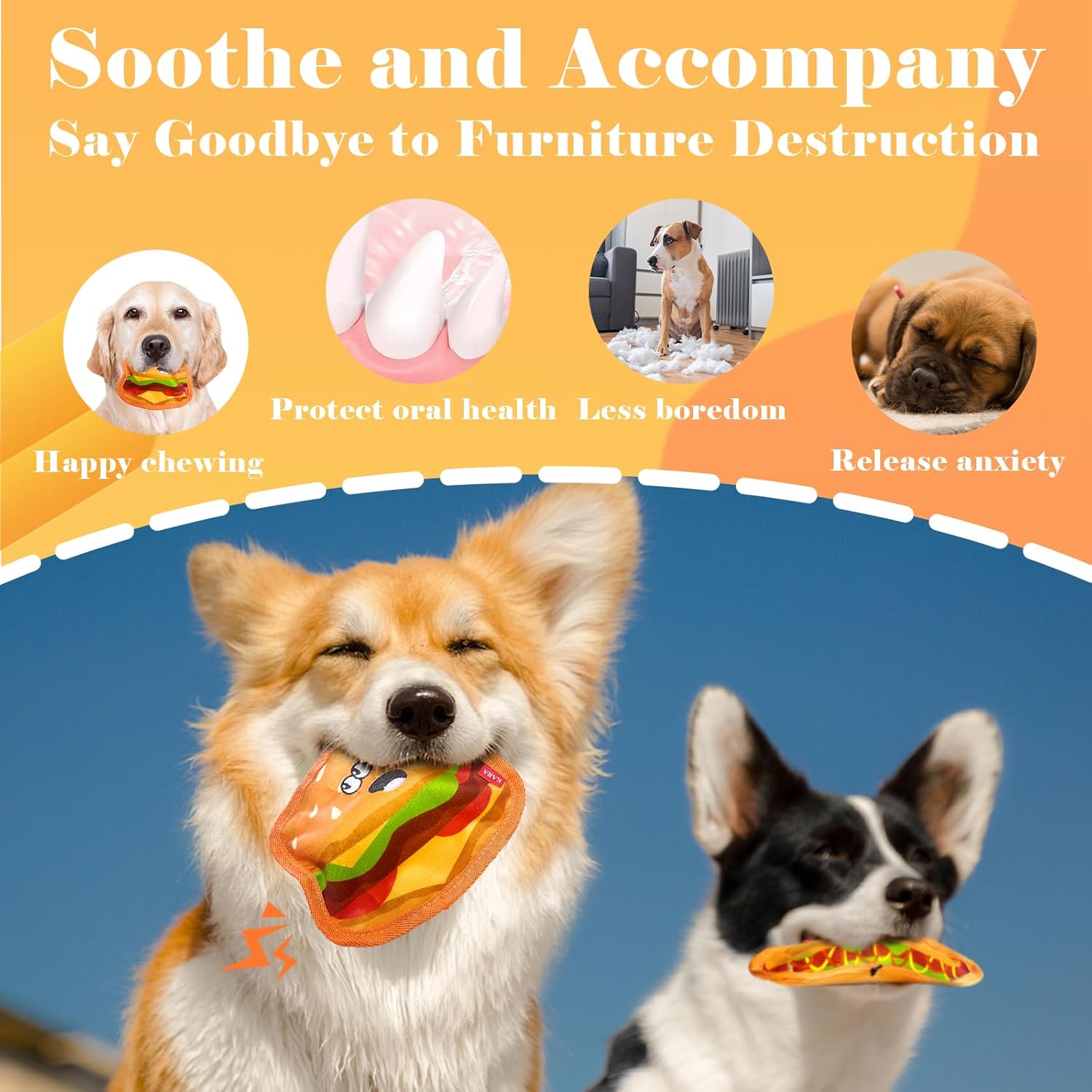 Crinkle Dog Toys Squeaky Dog Toys No Stuffing Dog Toys Durable Interactive Dog Chew Toys For Puppy Small Medium Large Dogs Hamburger — image 7
