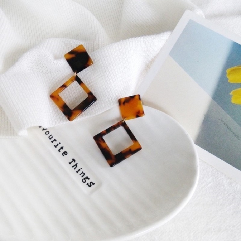 Auriculares de Leopard en Acetato Geométricos Redondos Marrones de Acrilato Largo con Pata de Ganga — imagen 4