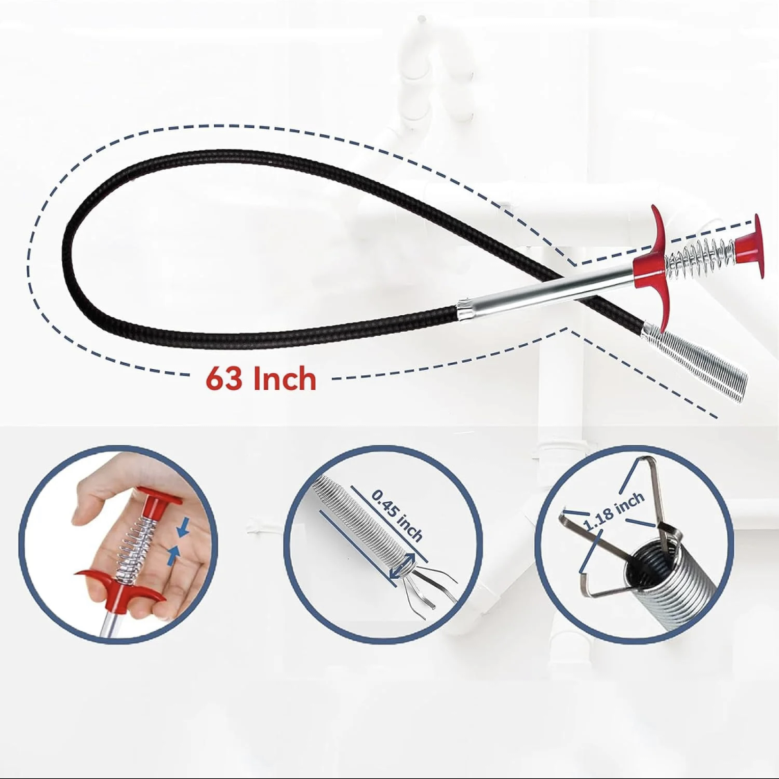 Drain Snake, 63in 33in Drain Clog Remover, 60cm 160cm Spring Pipe Dredging Tools, Drain Cleaner Sticks Clog Remover Cleaning Tools, Gutter Cleaning Tools Drain Cleaner For Toilet Sewer Shower Kitchen — image 7