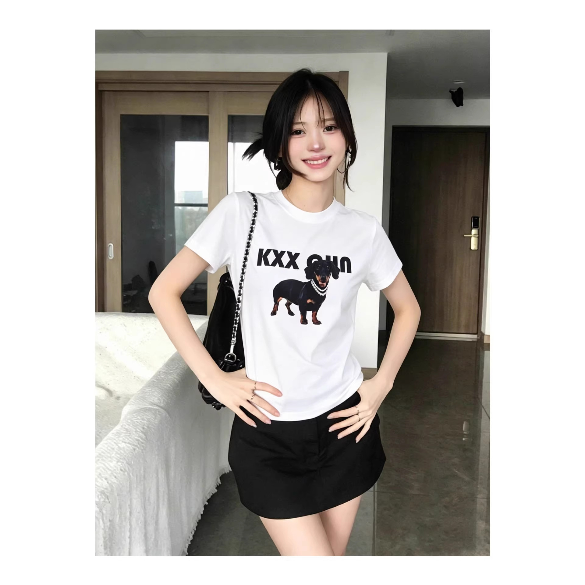 Dog Letter Print Regular Shoulder Short Sleeve T-Shirt — image 5