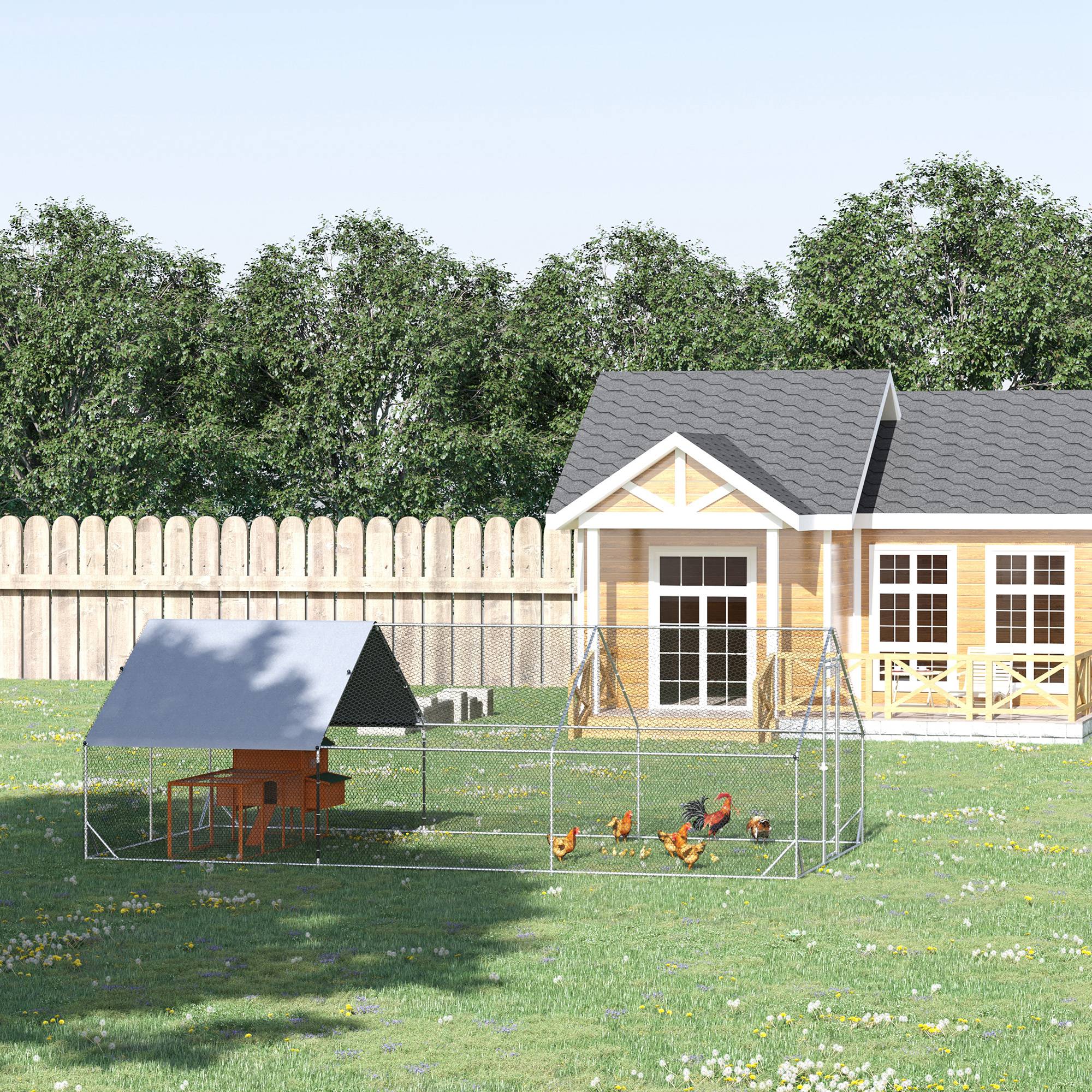 Gallinero Jaula de 10' x 20' x 6.5', Casa de Gallinas para Exterior con Cubierta y Puerta con Seguro — imagen 1