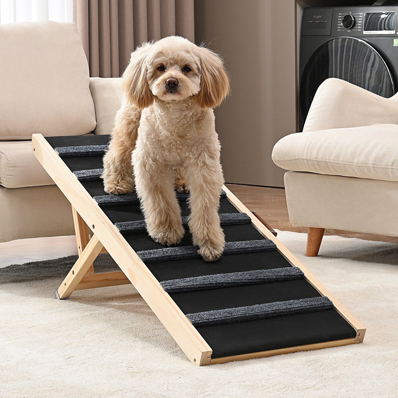 Dog Ramp, Folding Pet Ramp For Bed, Adjustable Dog Ramp For Small, Large, Old Dogs Cats, Wooden Pet Ramp With 39.3Long Ramp, Adjustable From Suitable For Couch, Sofa, Car — image 2