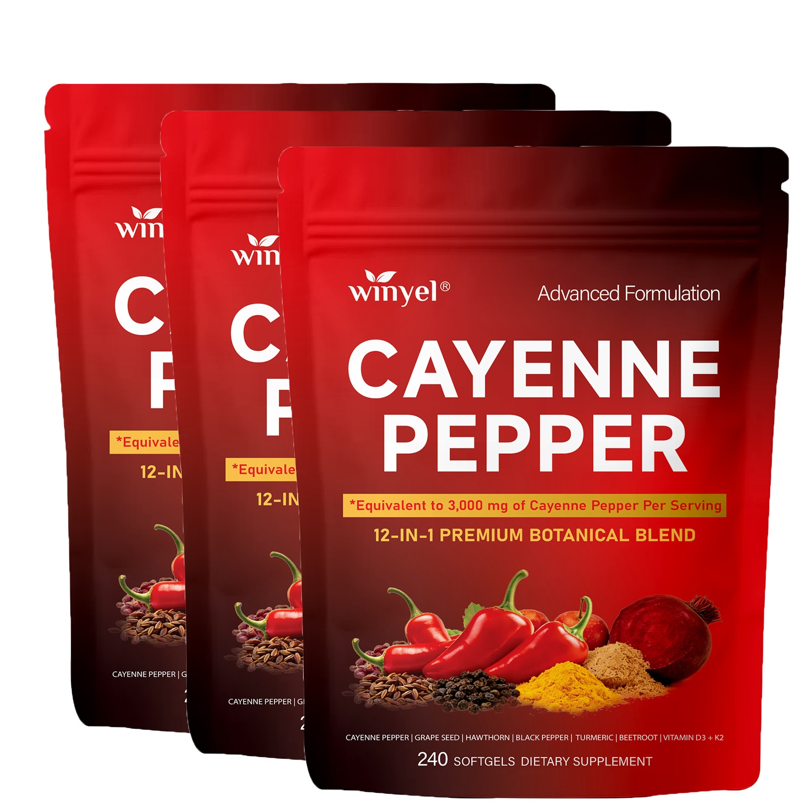 Chili Pepper Softgel Supplement To Support Leg Vein, Heart, And Vascular Health. Contains Vitamins C, D3, And K2, As Well As Extracts Of Grape Seed, Hawthorn, Cinnamon, And Beetroot 240 Softgels — image 5