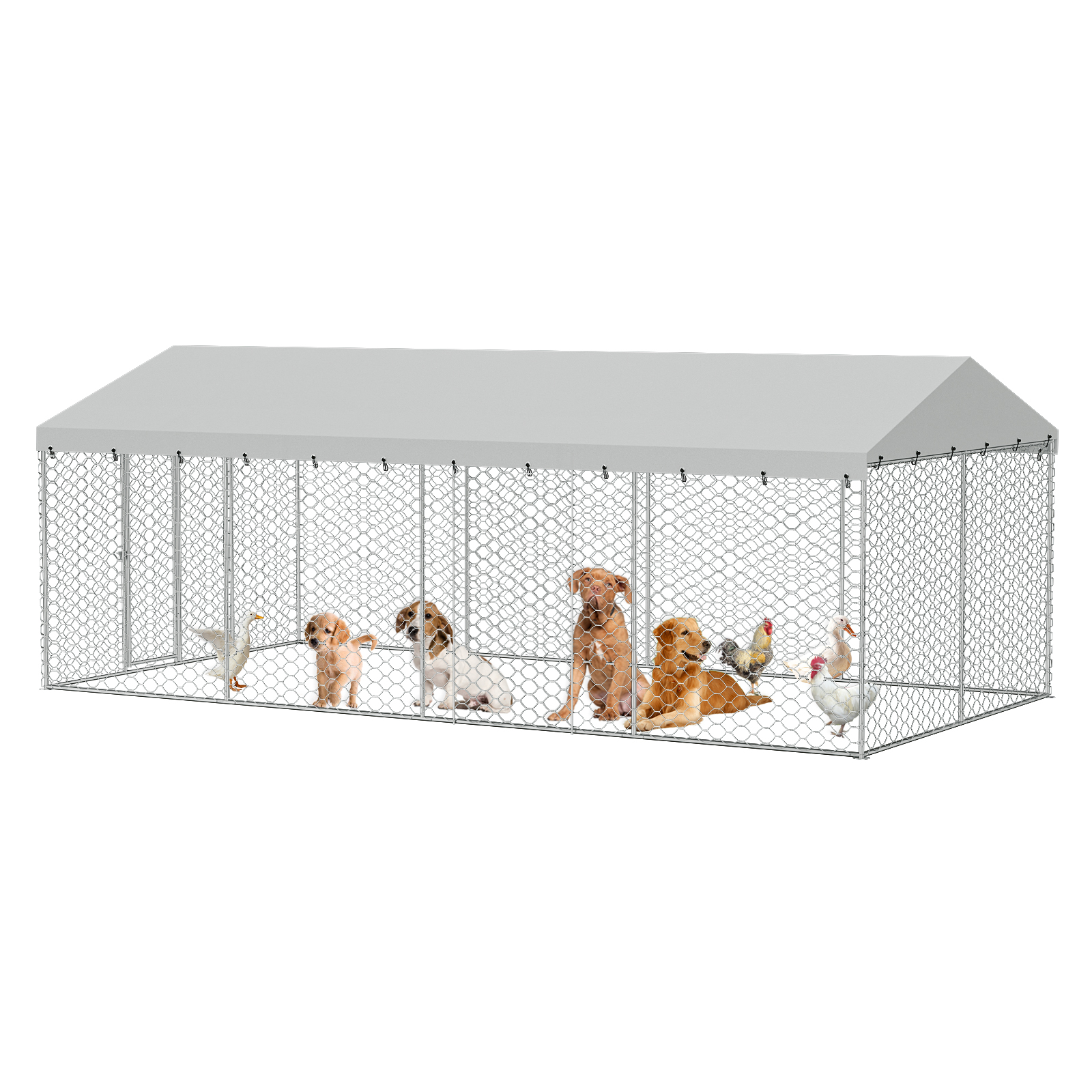 Casa de Perro Al Aire Libre Grande con Techo, Estructura de Acero Galvanizado Resistente, Cubierta Impermeable, Protección Toda el Tiempo, Jaula Segura para Perros Grandes, Multiple Animales — imagen 5