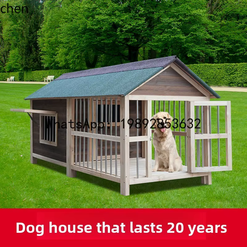 YFY Outdoor Warm Rainproof All-Season Dog Cage Outdoor Dog House Villa Small Medium Large Dog Solid Wood with Yard — image 3