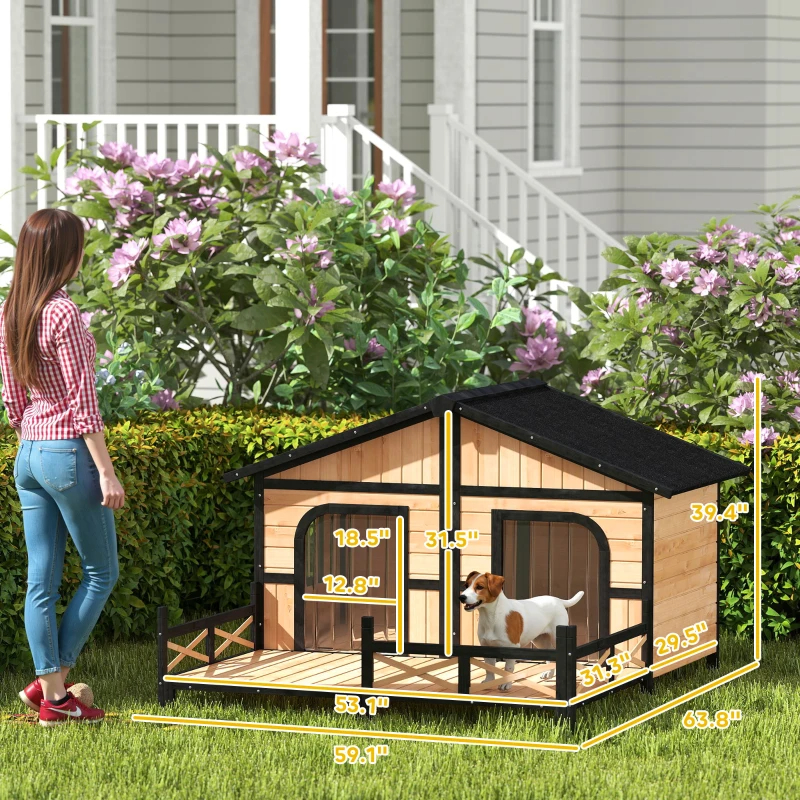 Casa para Perros Exterior, Caja de Madera Resistente al Tiempo con Porche, Techos Abatibles y Varios Paquetes Enviados. Por Favor Preste Atención a las Dimensiones y Peso en los Detalles — imagen 3