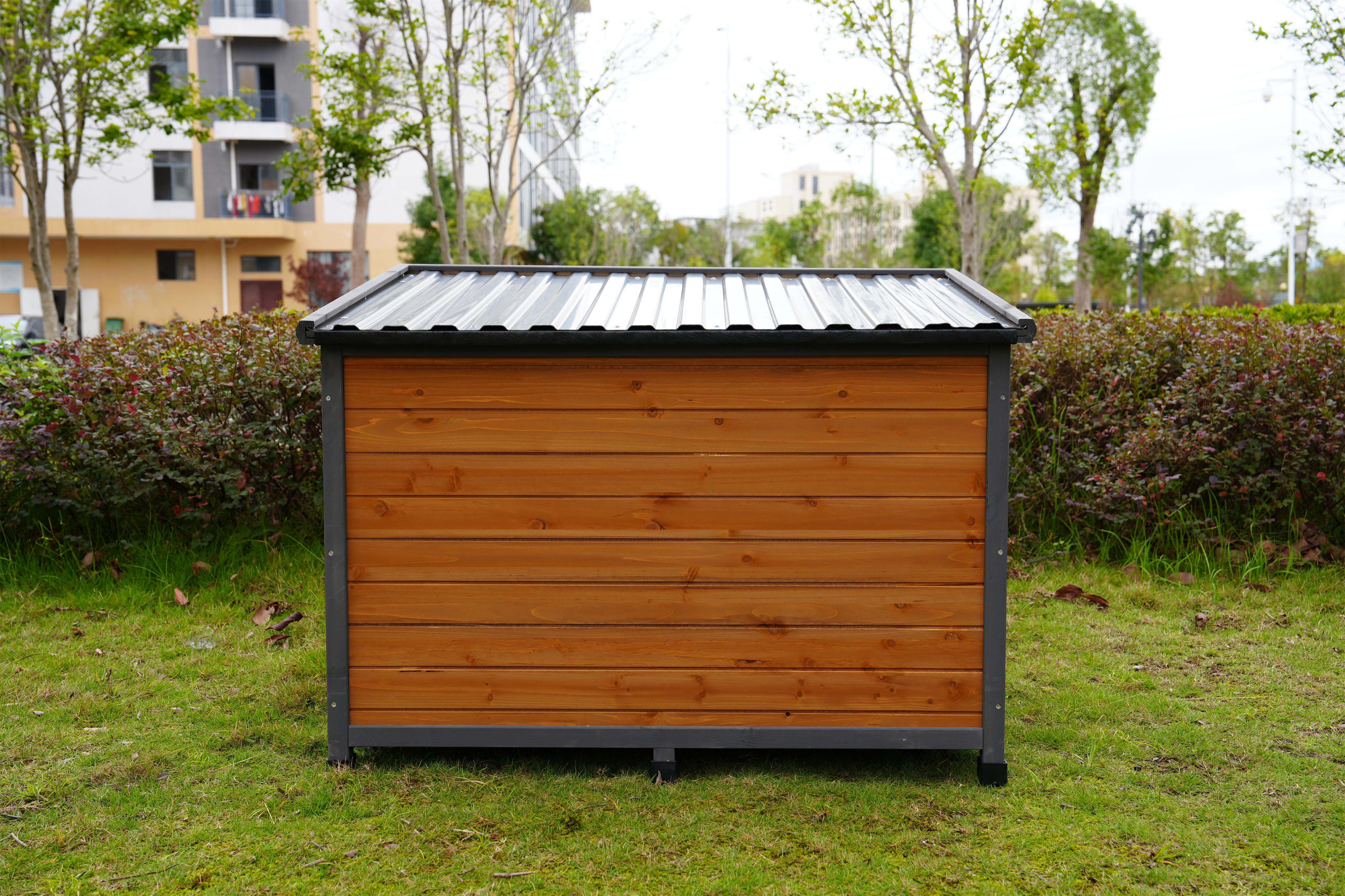 Casa de perro grande en madera sólida, techo impermeable PVC, puertas de madera respirables — imagen 3