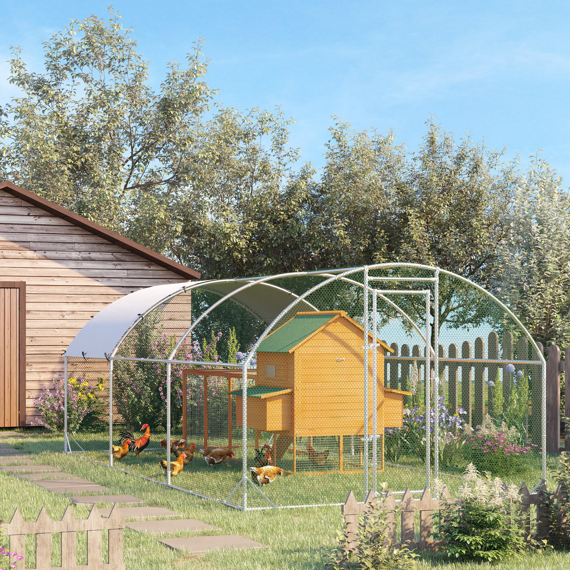 Large Chicken Coop Metal Chicken Run with Waterproof and Anti-UV Cover, Dome Shaped Walk-in Fence Cage Hen House for Outdoor and Yard Farm Use, 1" Tube Diameter, 9.2 x 18.7 x 6.5 — imagen 6