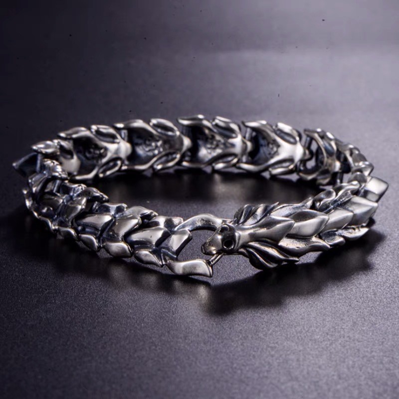 925 Silver-Plated Retro Dragon Head Keel Bracelet Hip-Hop Domineering Exaggerated Punk Hand Jewelry — image 4