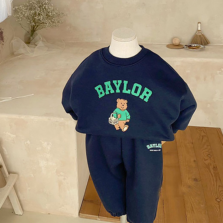 Children's Long Sleeve Hoodie Set, Boys' Sports Casual Set, Girls' Bear Letter Print Two-Piece Set — image 9