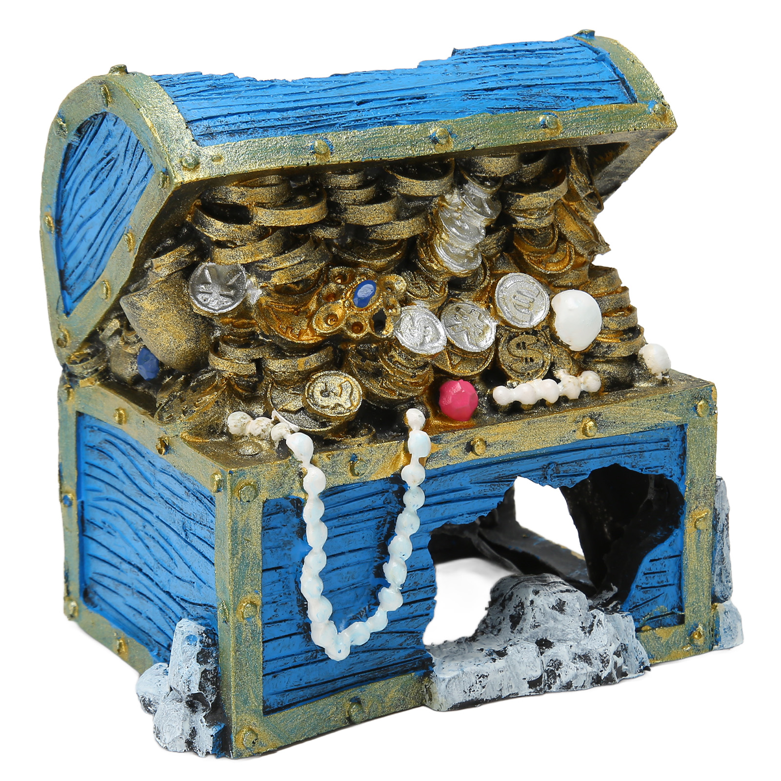 Adorno de Cofre del Tesoro para Acuario, Caja Cofre de Resina, Escondite para Decoración de Paisaje de Pecera, Azul