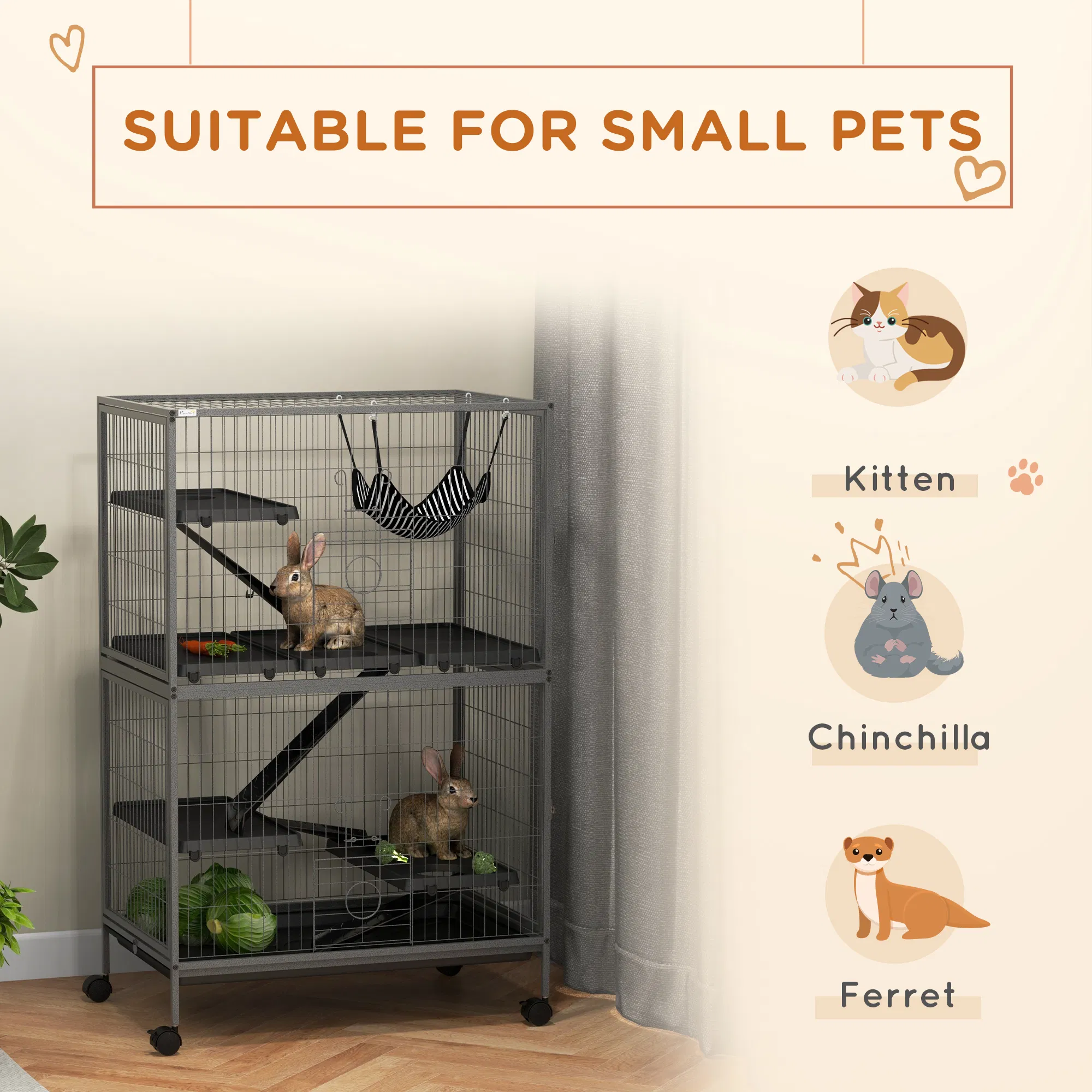 5-Tier Rolling Small Animal Cage, Deluxe Guinea Pig Cage, Ferret Cage for Mink Chinchilla Kitten Rabbit Grey — image 5