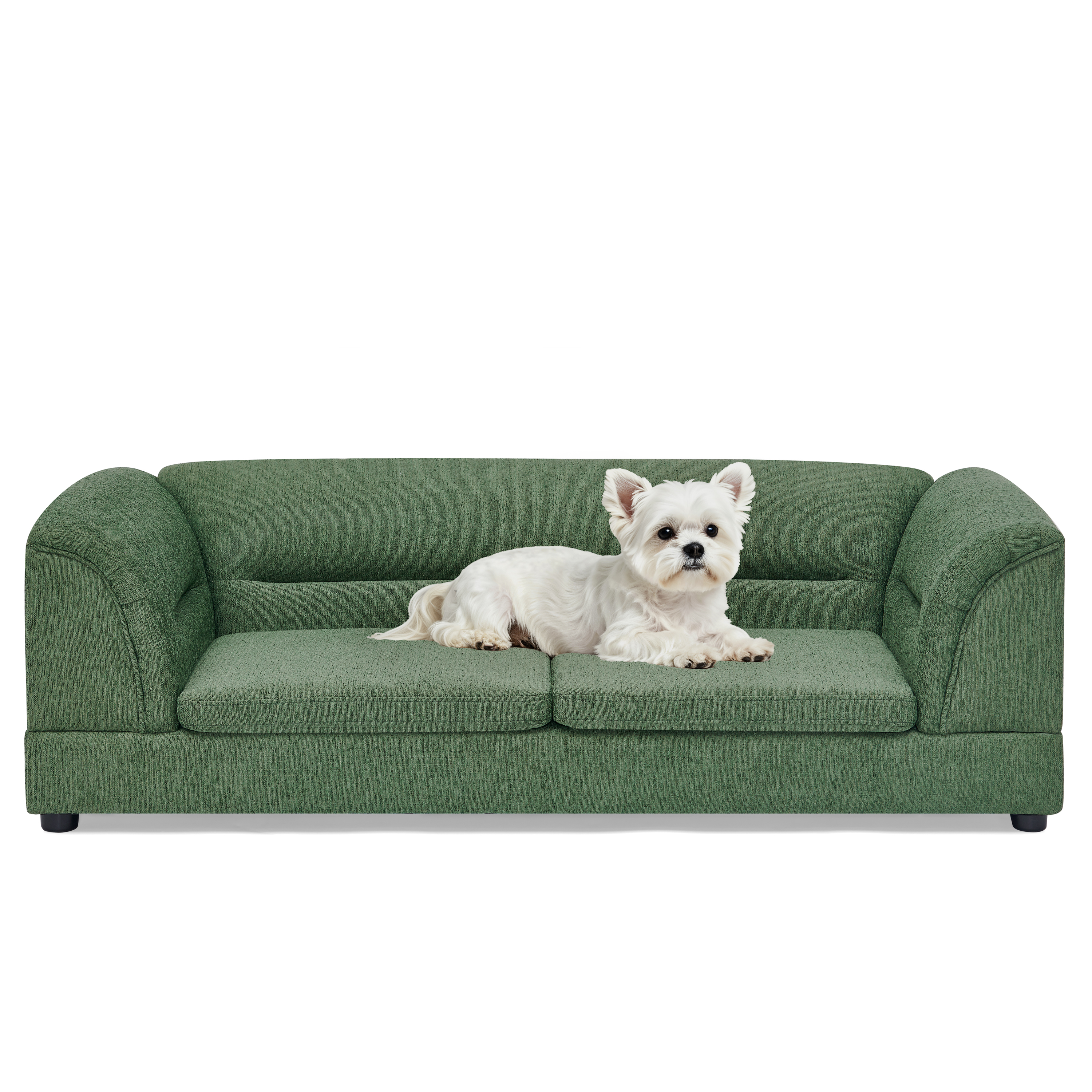 Oversized Pet Sofa, Curved Armrest Rectangular Dog Sofa, Linen Fabric Comfort Pet Couch for Large & Oversized Dogs-Olive Green — image 14