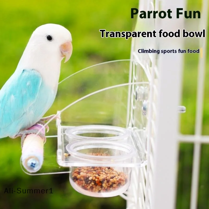 Almuerzo para pájaros transparente con base antideslizante y tazas acrílicas para jaula de colibríes — imagen 1