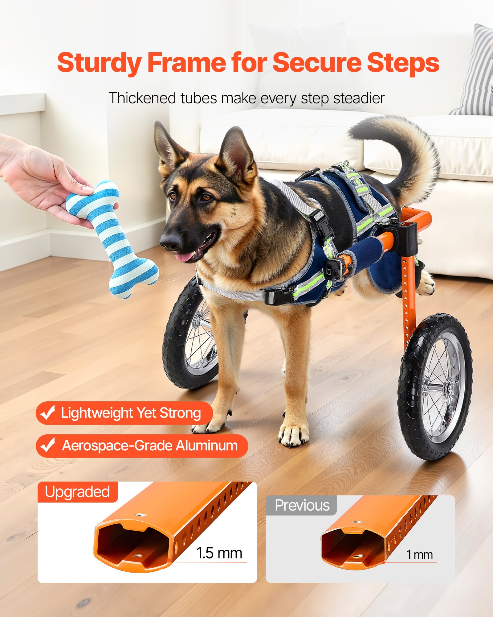 Silla de Ruedas para Perros con Patas Traseras, Ligera 2 Ruedas - Ajustable en Altura, Ancho y Largo — imagen 5