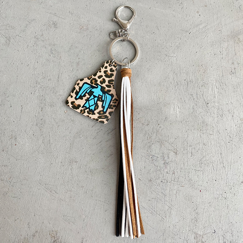 Western Cowboy Loss Prevention Device Aztec Bullhead Bull Brand Leather Keychain Leather Tassel Popular Pendant — image 11