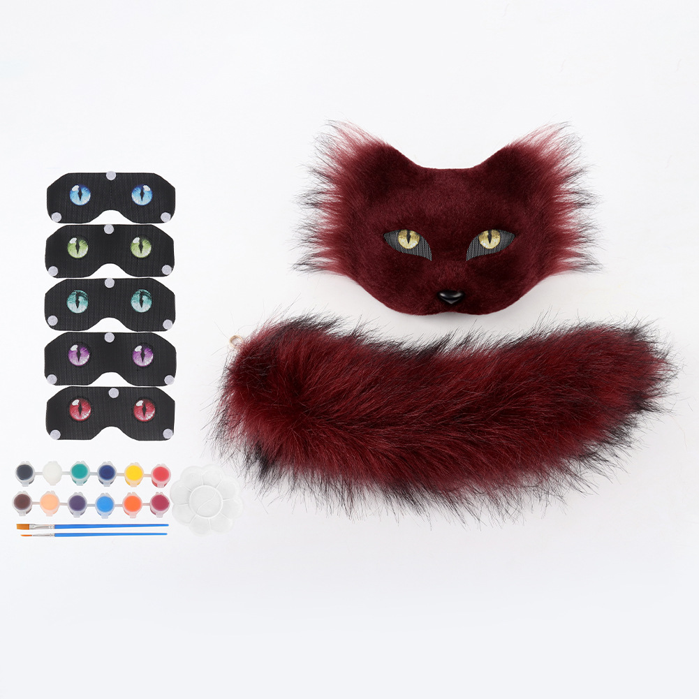 Halloween Half-Face Cat Mask, Personality DIY Animal Mask, Cosplay Plush Tail, Animal Tail Party Accessory — image 10