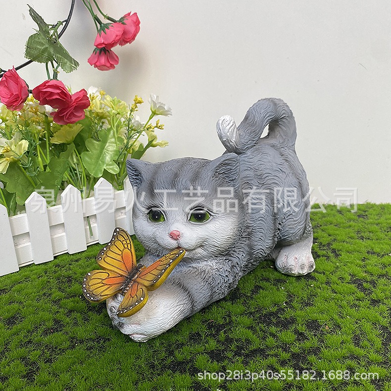 Solar resin lamp outdoor cat butterfly decorative ornaments — image 2