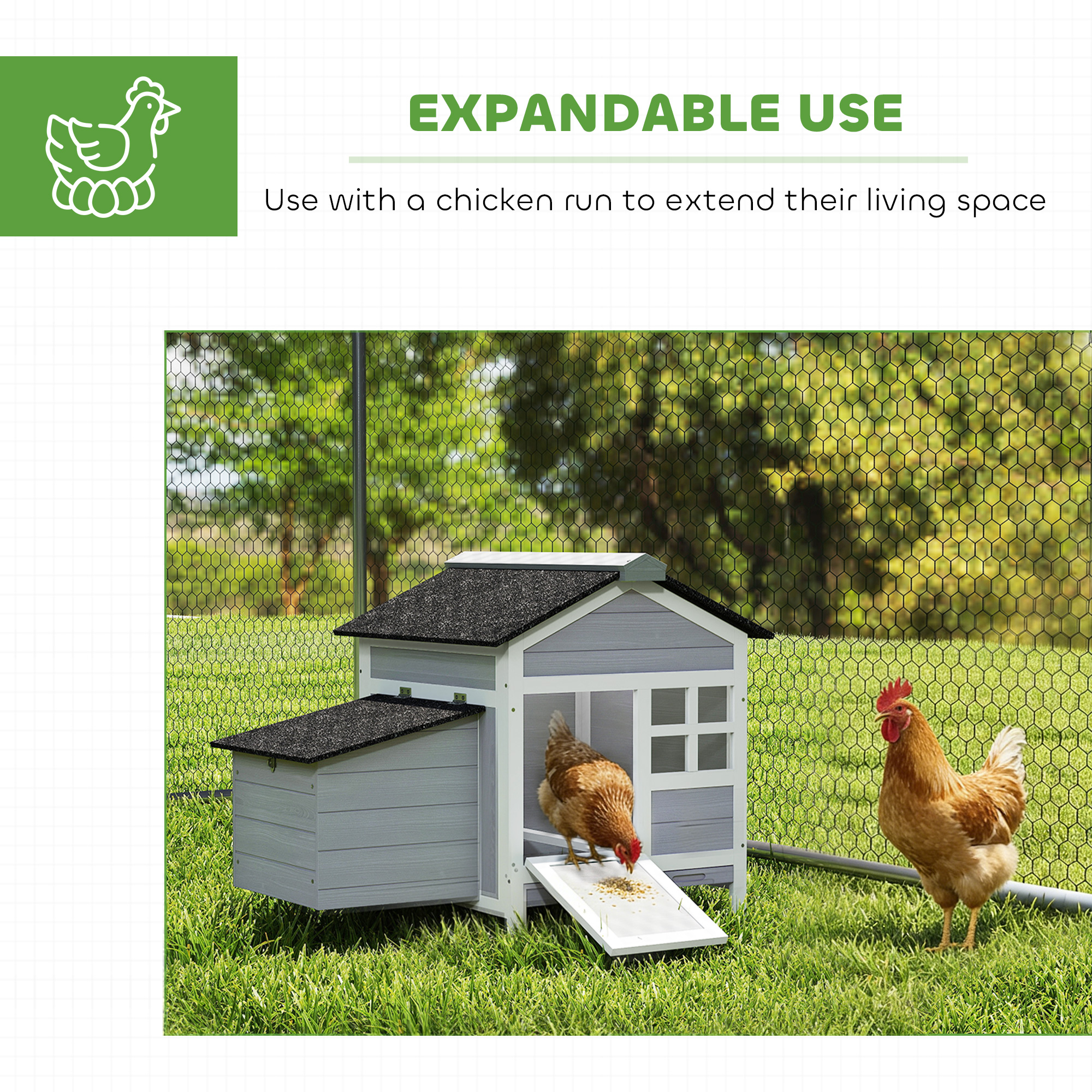 Casa de Pollos de Madera Exterior con Caja de Incubación, bandeja metálica deslizante, para 1-2 pollos, conejos, patos, 36" x 25" x 27" — imagen 8