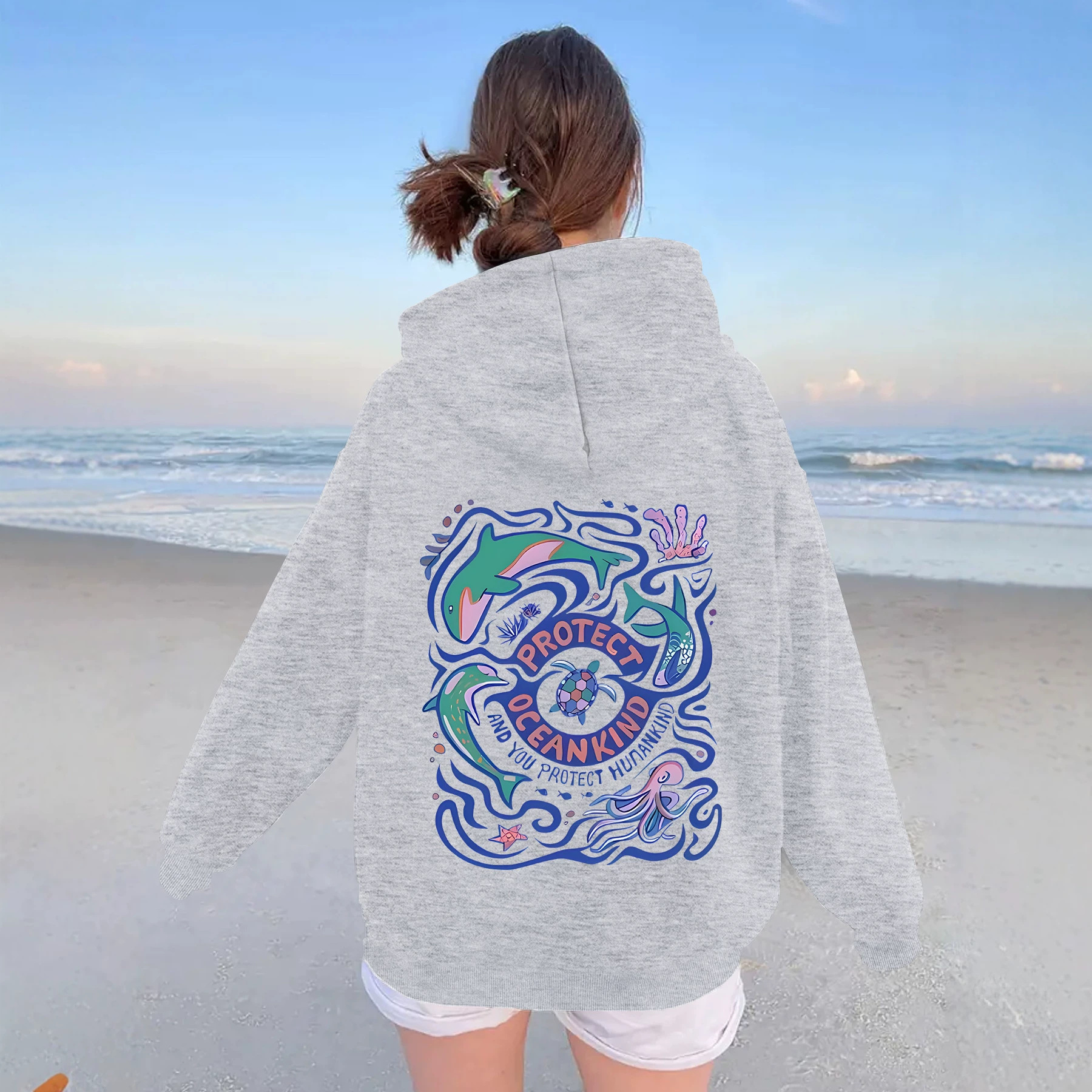 Thick marine animal letter printed hoodie — image 6