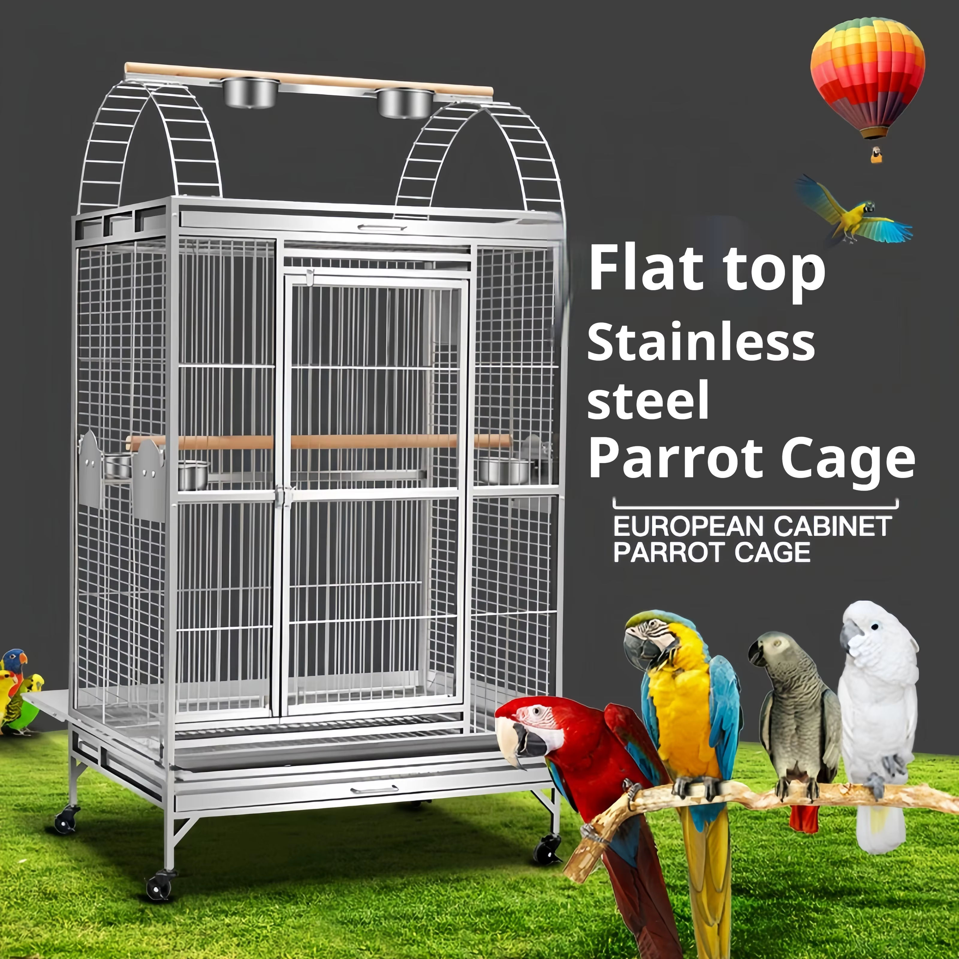 Large Stainless Steel Bird Cage Heavy Duty Parrot Aviary with 5 Cups 2 Perches for Indoor Outdoor — image 2