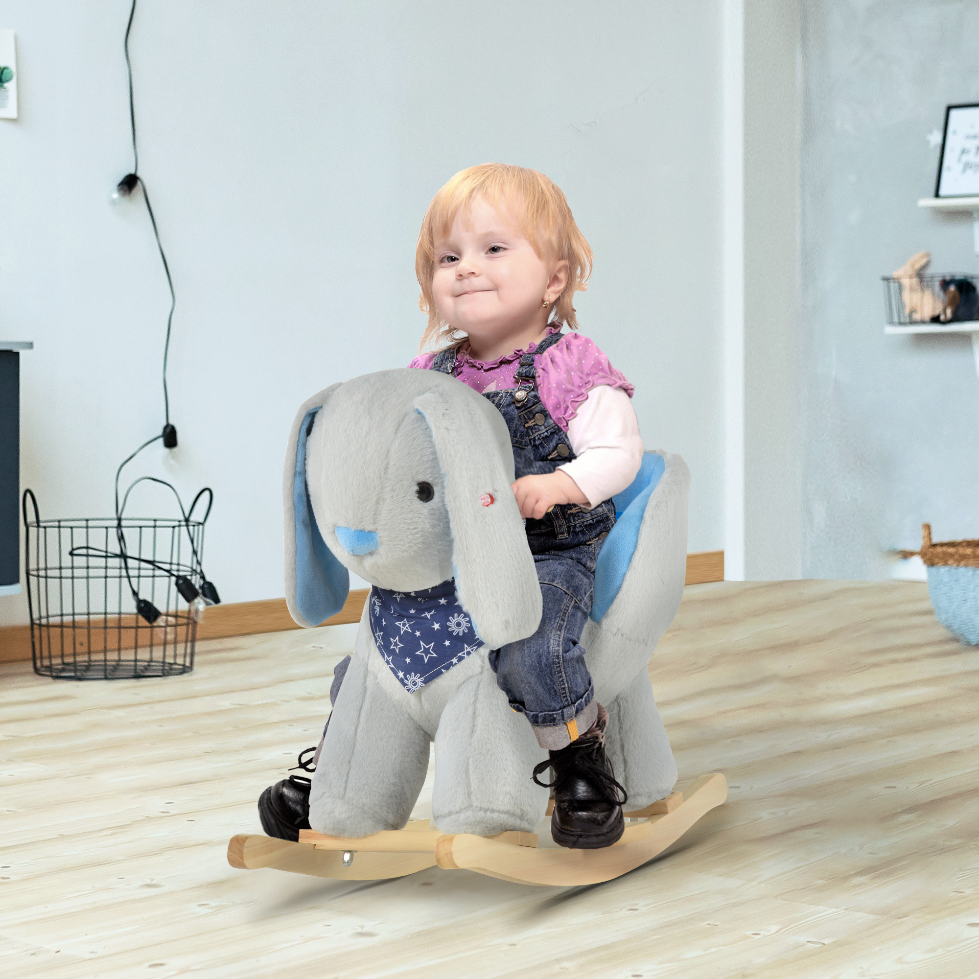 Kids Ride-On Rocking Horse Toy Bunny Rocker with Fun Play Music & Soft Plush Fabric for Children 18-36 Months — image 8