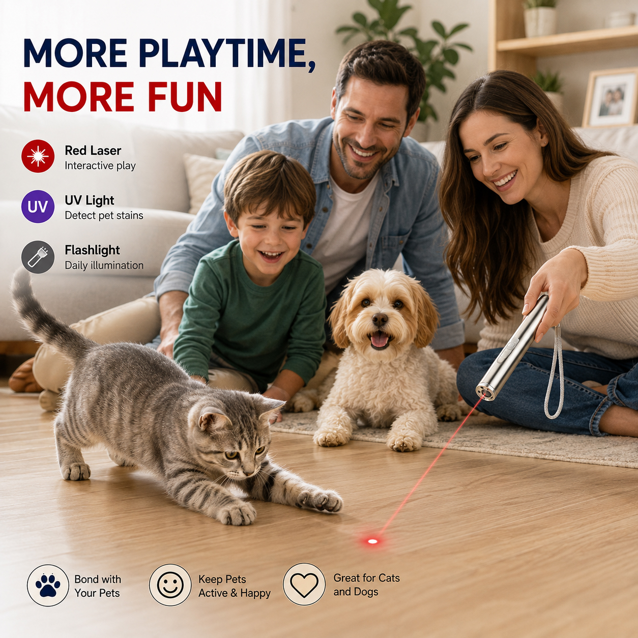3-in-1 Pet Laser Pointer For Cats & Dogs, Cat Laser Pointer, USB Rechargeable Pet Toy With Red Laser, UV Light & LED Flashlight, Interactive Cat Toy For Indoor Play, Portable Multi-Function Light Pen — image 1