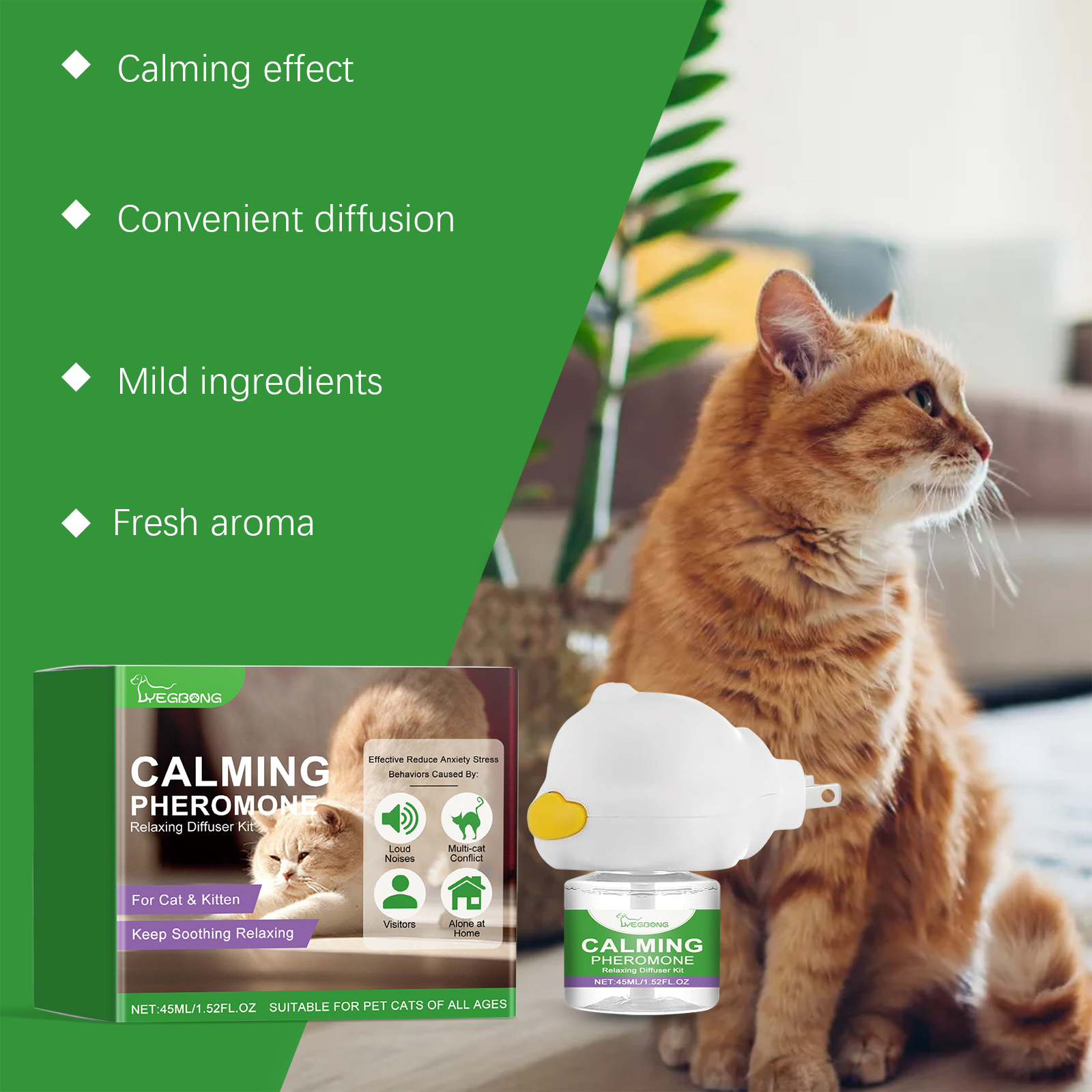 Kit de Diffusor de Fеромonas Calmantes para Gatos 45ml, Alivio del Estrés para Gatos Ansiosos y Kittenes — imagen 6