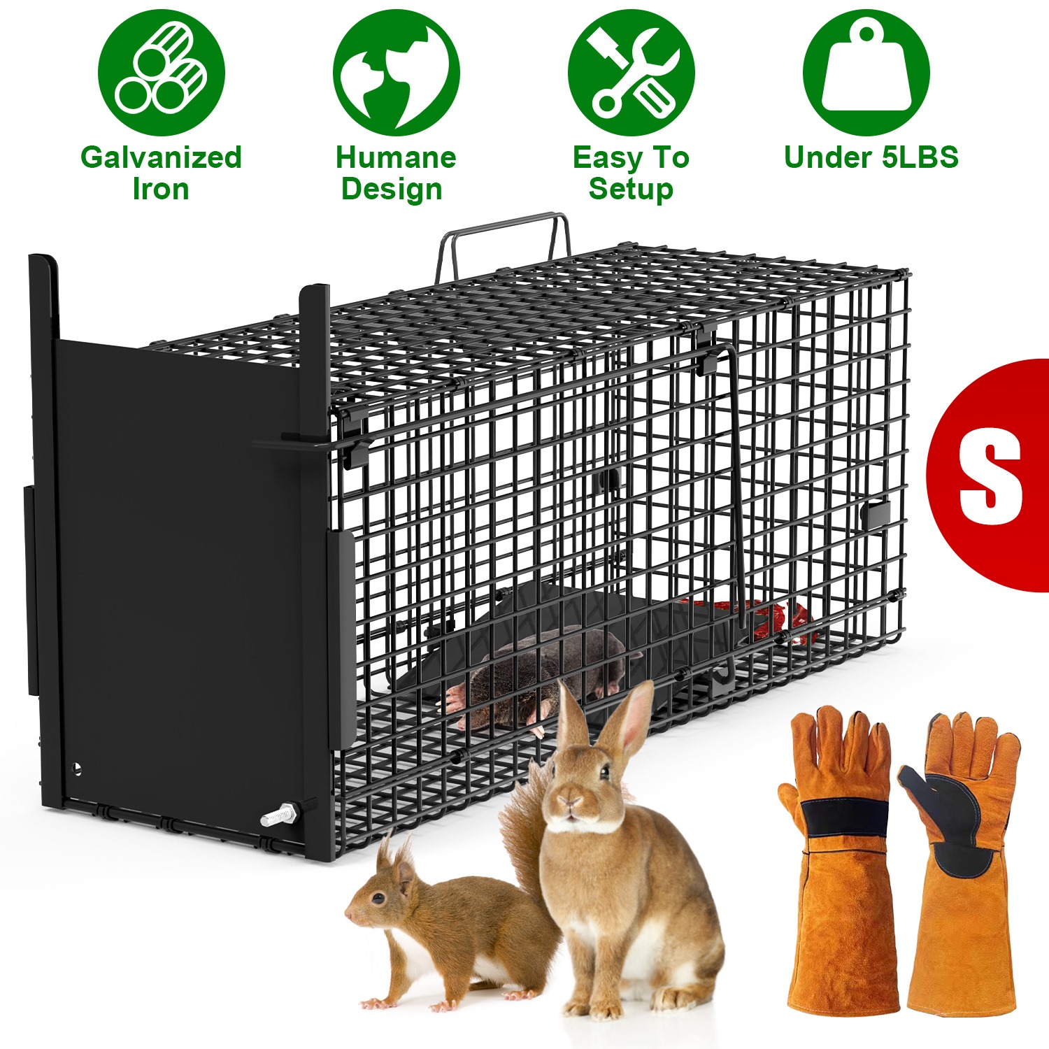 Live Animal Cage Trap For Animals Humane Galvanized Iron Trap Cage For Raccoons Armadillos Foxes Opossums Muskrats Beavers 26in 32in 40in Size Options — image 11