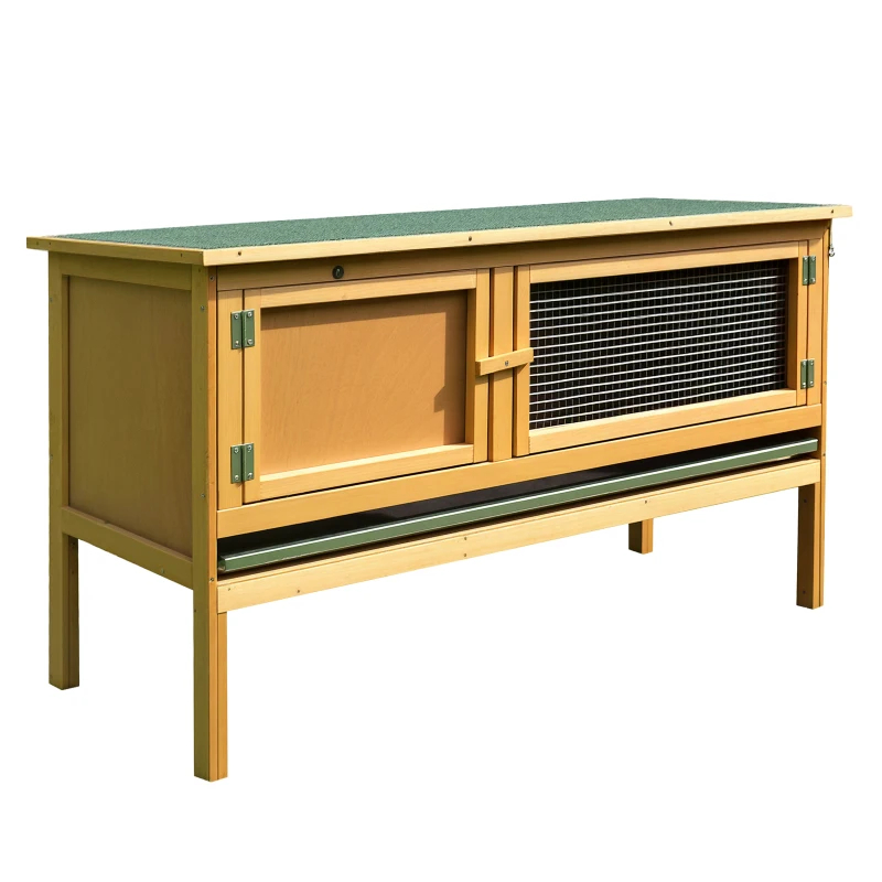 PawHut Wooden Rabbit Hutch Bunny Cage With Openable Waterproof Roof, No Leak Tray Solid Fir Wood Build For Rabbits, Chickens, Ducks — imagen 1