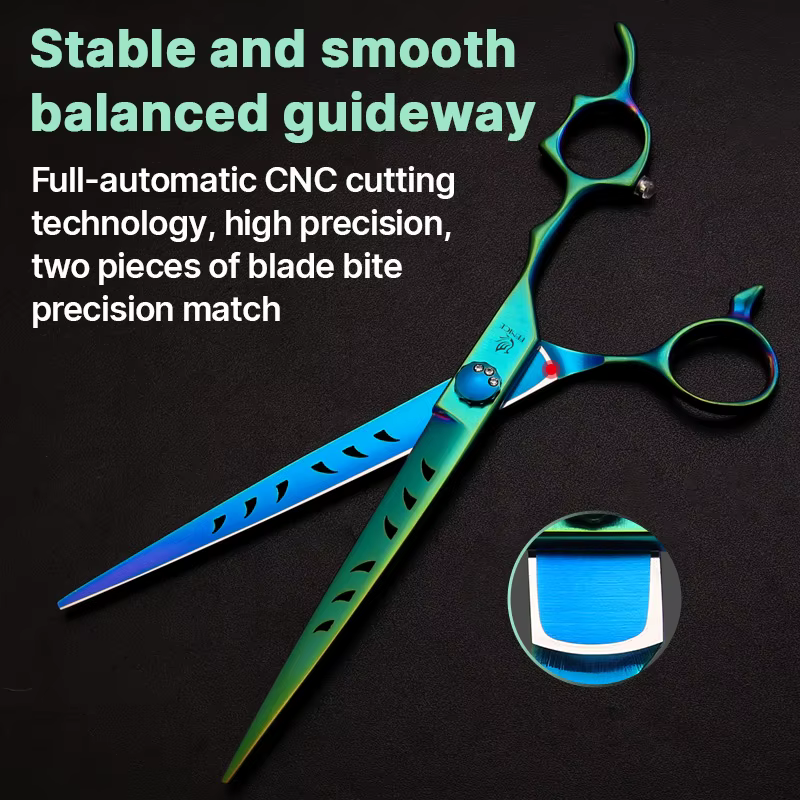 Fenice High-grade 7.0/7.5 inch JP440C Fluorescent Green Pet Grooming Scissors Shears Cutting & Curved & Thinner Set for Dog Groomer — image 5