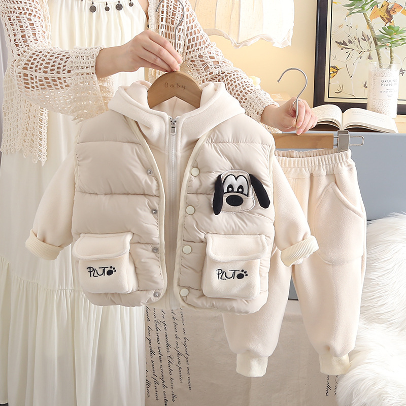 Baby Boys Winter Fleece Lined 3-Piece Set Puppy Dog Vest Outfit — image 1