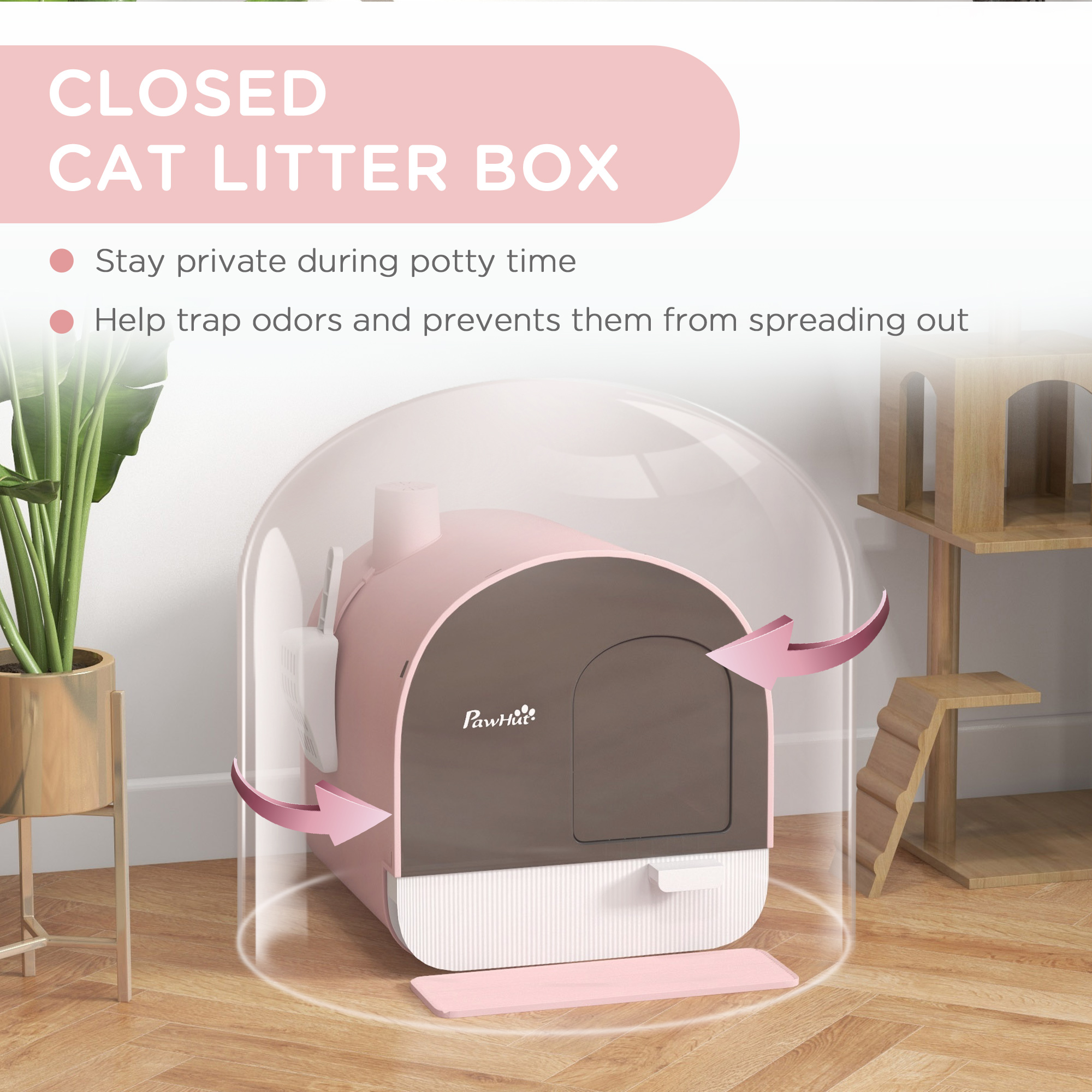 Cat Litter Box With Lid With Scoop And Filter, Pink — imagen 2