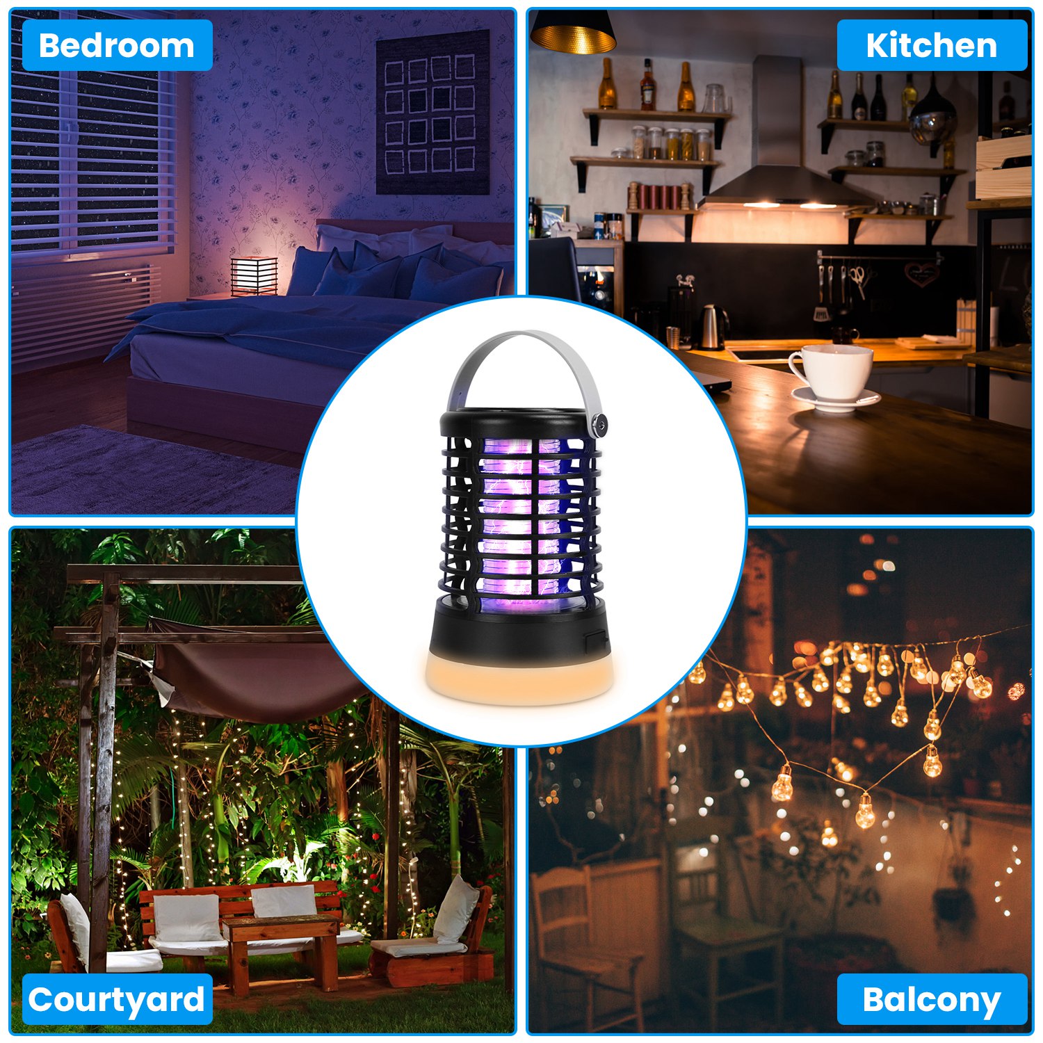 Lámpara Matamosquitos 4 en 1, Recargable, Antimosquitos para Interior y Exterior, Impermeable, Lámpara Matamosquitos con 3 Modos de Iluminación para Patio, Jardín y Hogar — imagen 9
