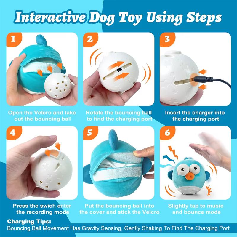 Pet Cat Dog Toy, Rechargeable Crinkle Chew Interactive Squeaky Toy with Jumping Music Moving Ball, Small Medium Large Breed Puppy — image 6