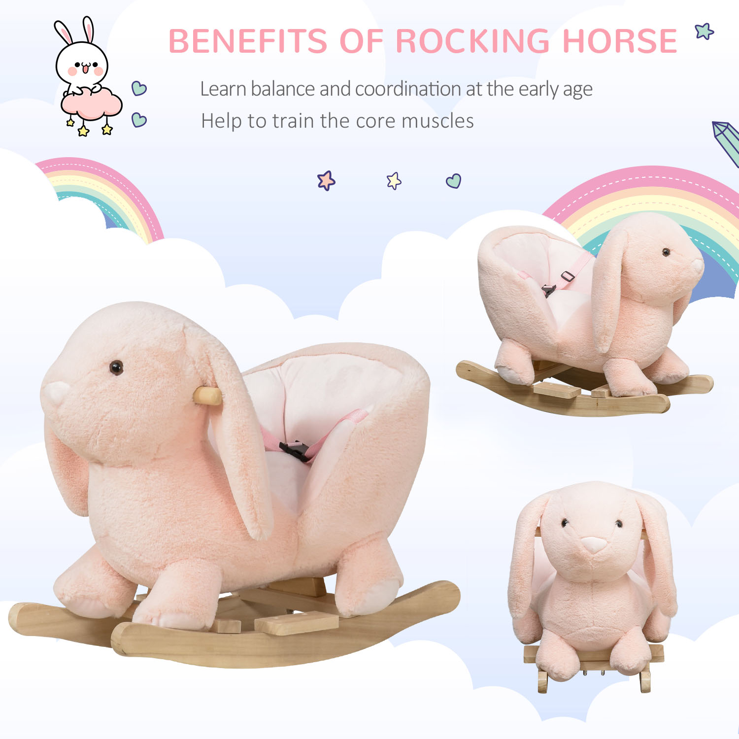 Cavalo de Madera con Sonido de Conejo Rosado para Niños — imagen 6