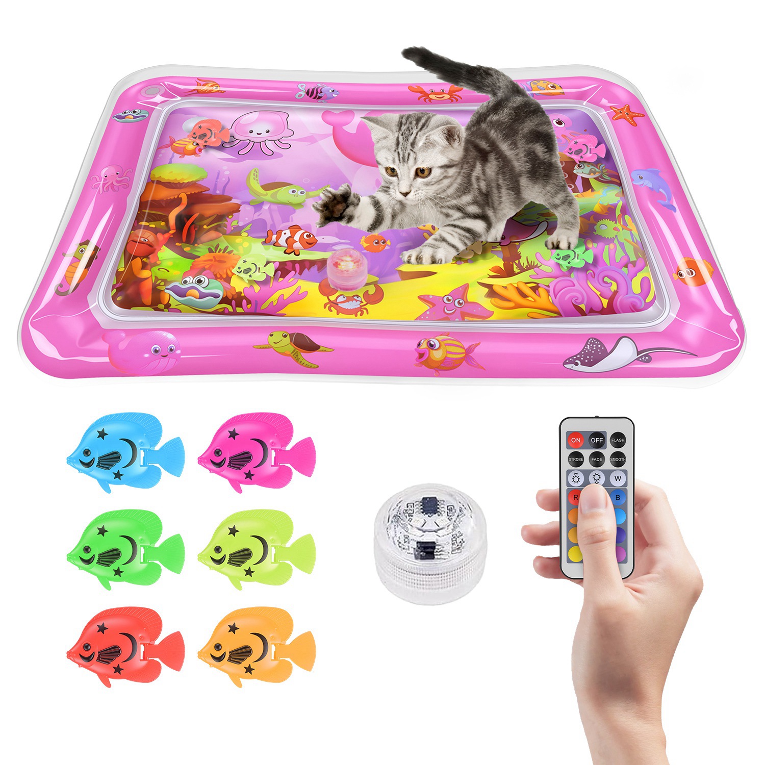 Manta de Agua Interactiva para Gatos con Pez Flotantes LED Cambiante de Color - Entretenimiento Sensorial para Felinos — imagen 7
