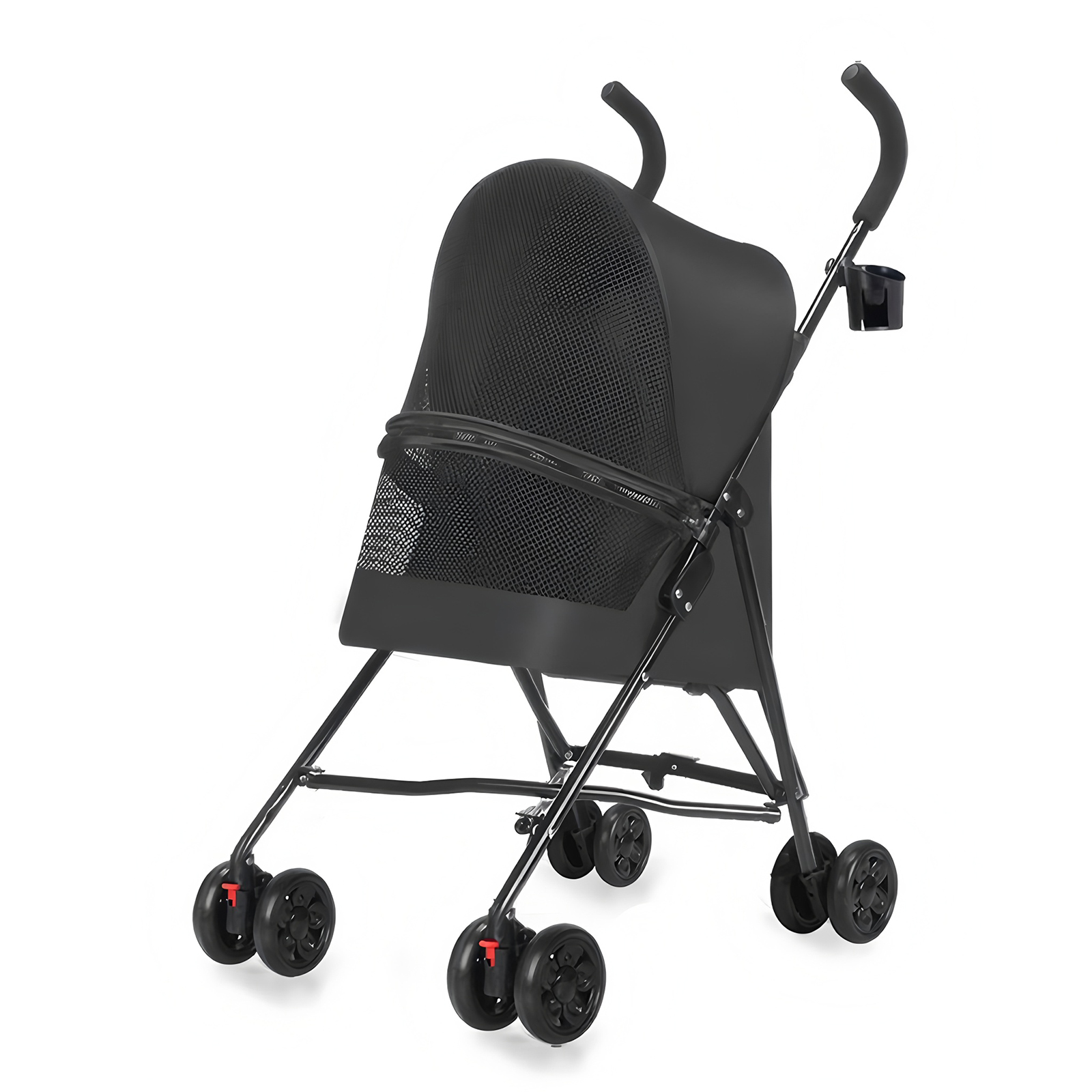 Carril para Pequeños Perros Gatos con Ventilación de Malla, Diseño Ligero Plegable, Taza Integrada, Negro — imagen 3