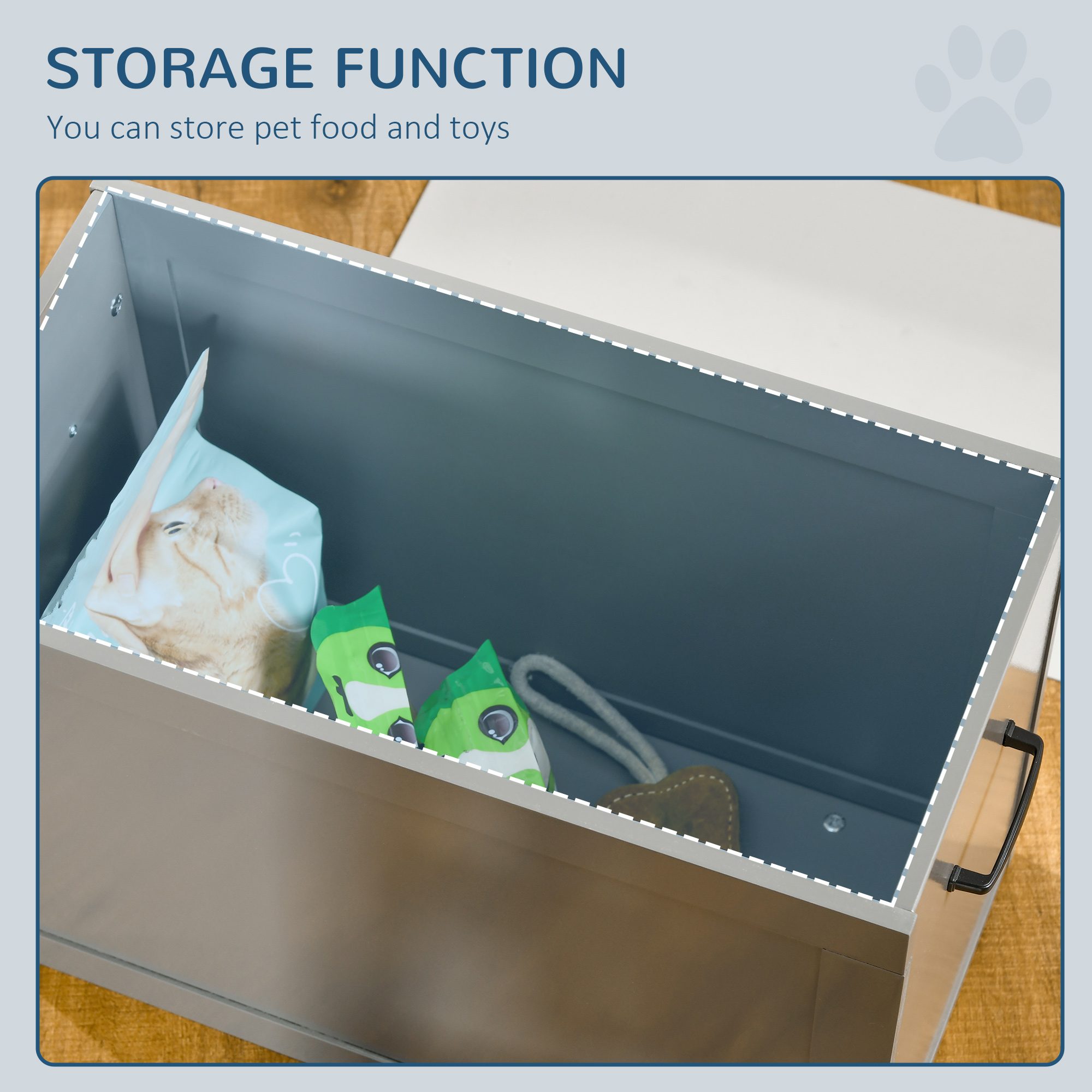 Estación de Alimentación para Mascotas Elevada con 2 Tazas de Acero Inoxidable y Almacenamiento Oculto para Perros Grandes y Otros Animales de Gran Tamaño, Gris — imagen 3