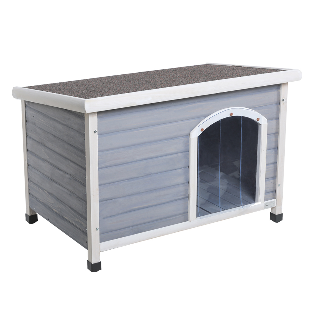 Medium Wooden Outdoor Dog House, Waterproof Roof, Elevated Floor, Adjustable Plastic Feet, Grey — image 7