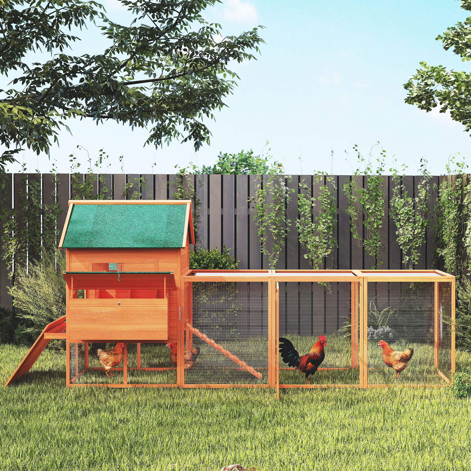 Gallinero de Madera de 137" para 4-6 Gallinas, Patio, Naranja — imagen 7