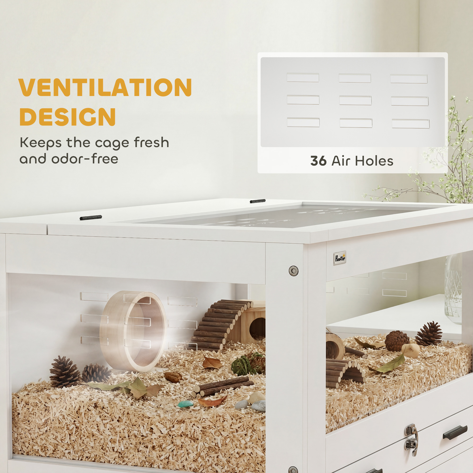 Caja para Hámsters con Gabinete de Almacenamiento, Caja para Animales Pequeños con Cajón Deslizante y Paneles Acrílicos, 76 cm x 49.5 cm x 91 cm — imagen 2