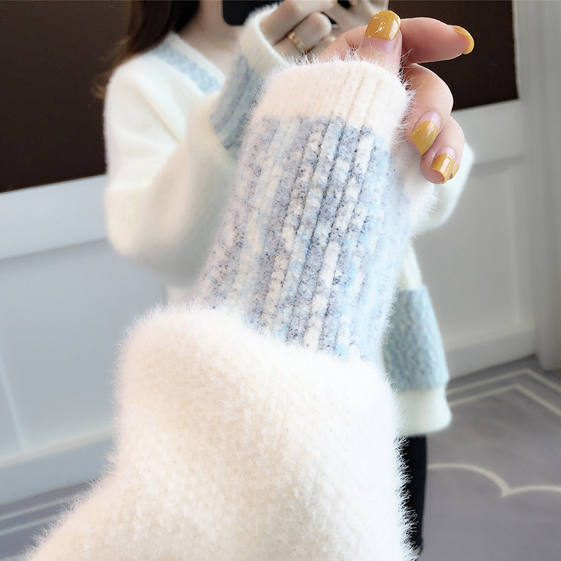 Fall New Women's Knit Cardigan Sweater Loose Outerwear Water Rabbit Fur Top Coat — image 5