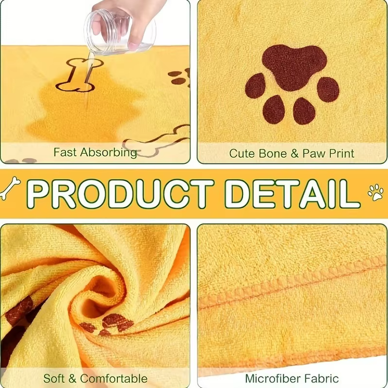 Quick-Dry Pet Towels for Medium Dogs - Soft, Absorbent Polyester with Fun Paw Print Design, Ideal for Bathing and Grooming — image 5