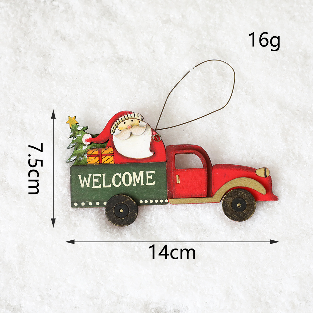 Christmas wooden pendant with painted Christmas patterns reindeer cars snowmen gifts Christmas tree decorations — image 6