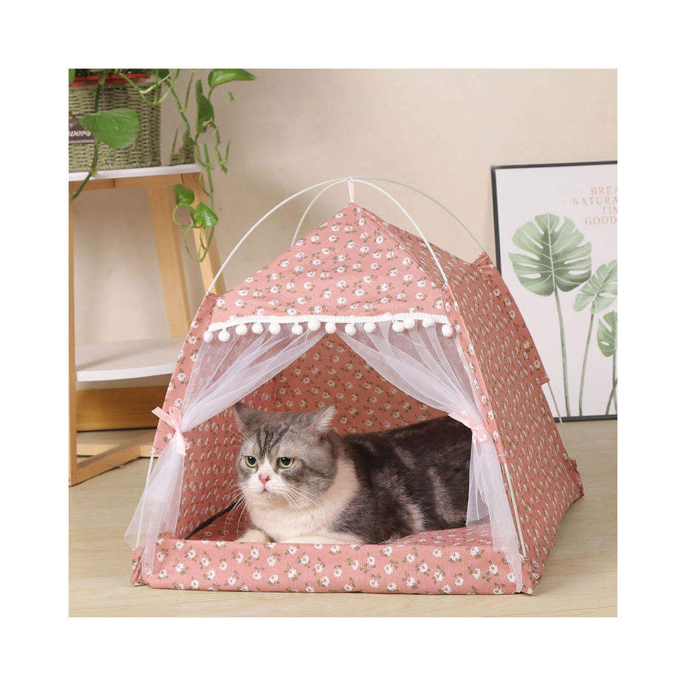 Pet Dog Cat Teepee Tent Bed Puppy Tent Indoor Pet Tentstripe Canvas Teepee For Pet Cage Tent — image 3