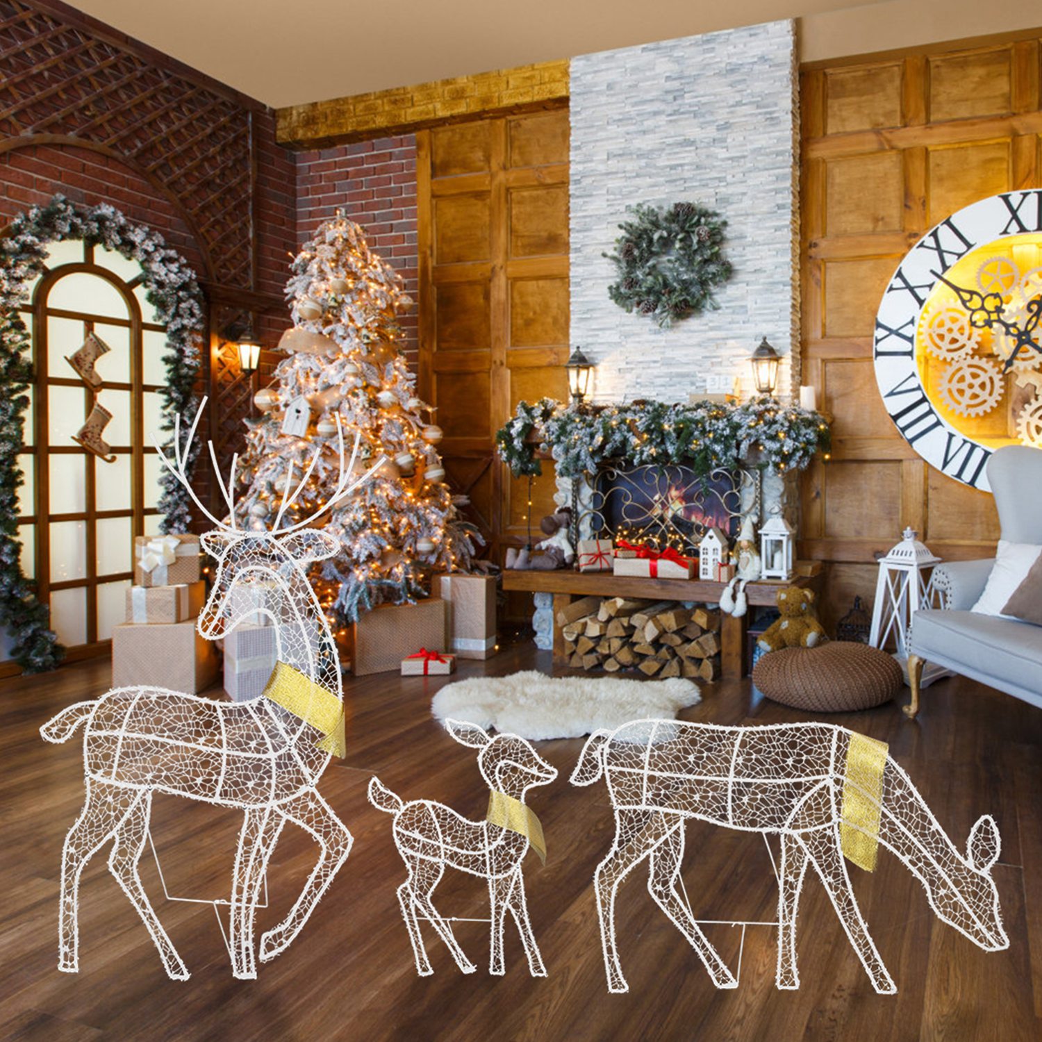3 Sets de Familia de Renos Navideños Iluminados 2D, Luz Amarilla Cálida con 3 Modos de Iluminación, Macho, Hembra y Cría, Decoración Navideña para Interior y Exterior — imagen 5