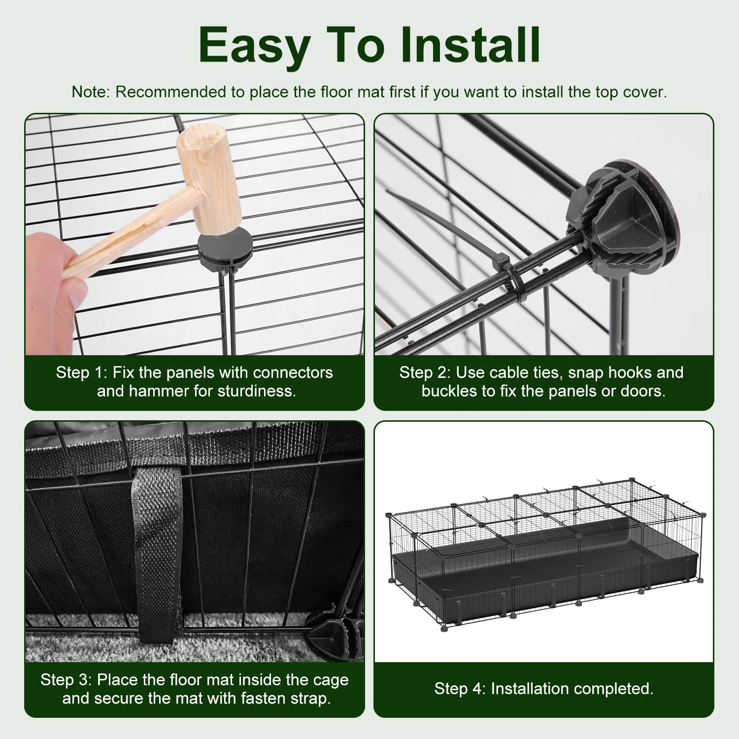 47x24x12" Guinea Pig Cage Small Animal Playpen DIY Metal Pet Enclosure with 20 Panels Waterproof Floor Mat for Hedgehogs Chickens Ducklings Rabbits Hamsters — image 3